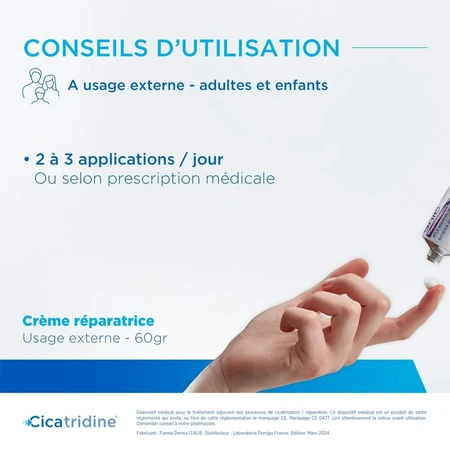 Cremă cicatrizantă, reparatoare și hidratantă cu Cicatridină, 60 g, Perrigo