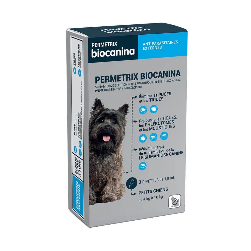 Biocanine External Antiparasitic Solution Spot-On für kleine Hunde von 4 bis 10 kg permetrix 3 Pipetten