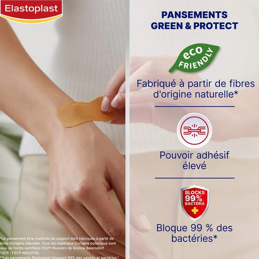 Elastoplast Green & Protect 0% Latex Putere adezivă foarte mare - 2 formate 20 tencuieli