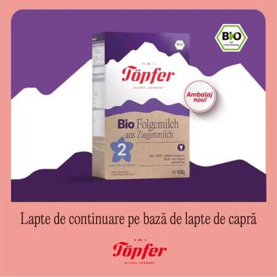 Bio-Ziegenmilchpulver Formel 2, 400 gr, Topfer