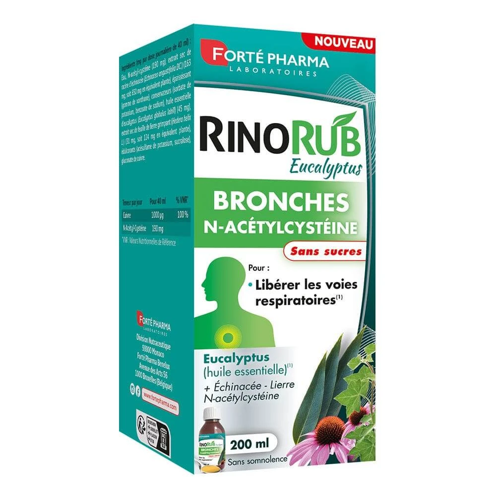 Forté Pharma RinoRub Bronchialtrinklösung Eukalyptus N-Acetyl-Cytsein 200 ml