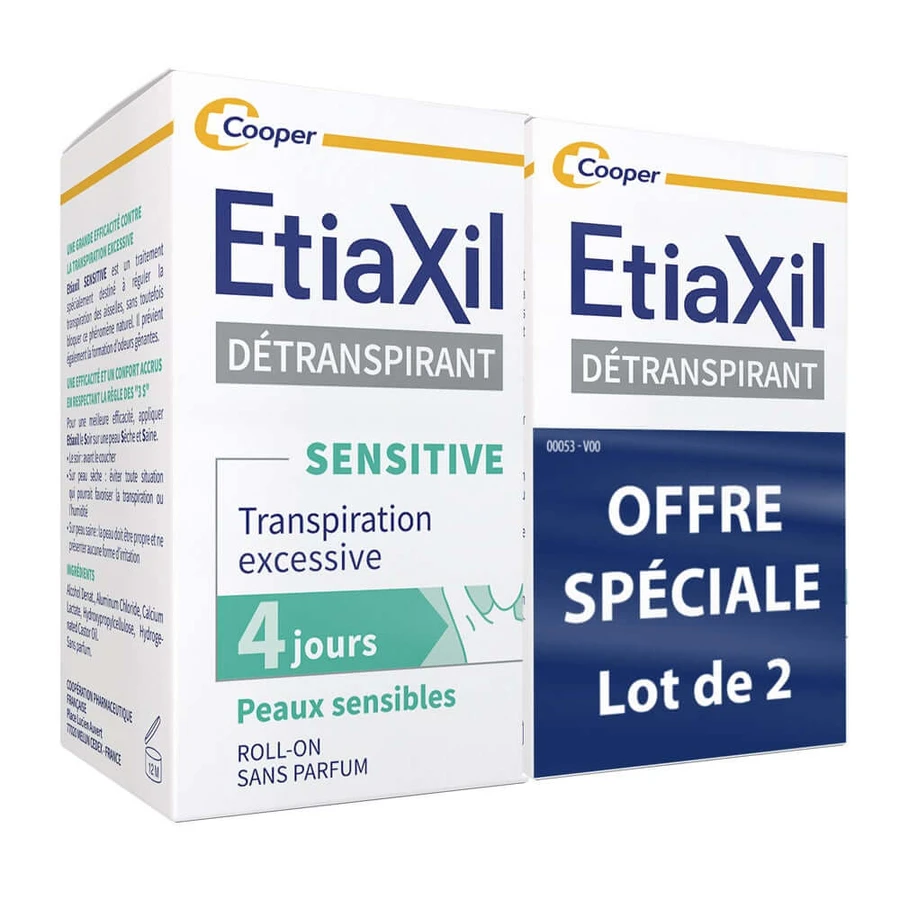 Etiaxil Detraspirant Tratament împotriva transpirației excesive a axilei cu roll-on Piele sensibilă 2x15ml