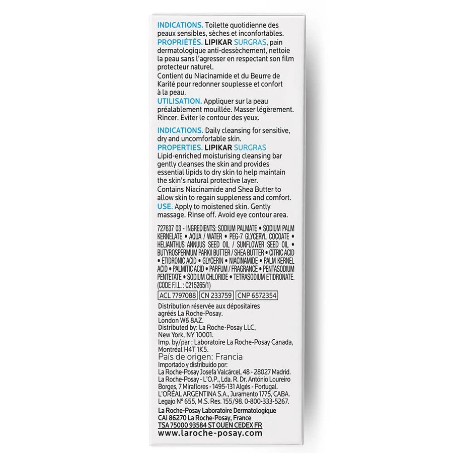 La Roche-Posay Lipikar Surgras pane detergente relipidante per pelli sensibili 150g
