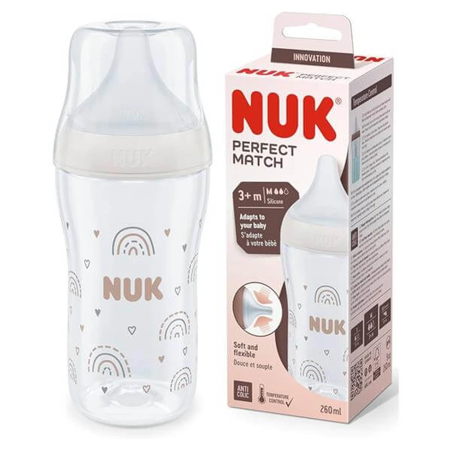 Szklana butelka do karmienia Perfect Match, M, + 3 miesiące, Rainbow, 230 ml, Nuk: ceny i cechy