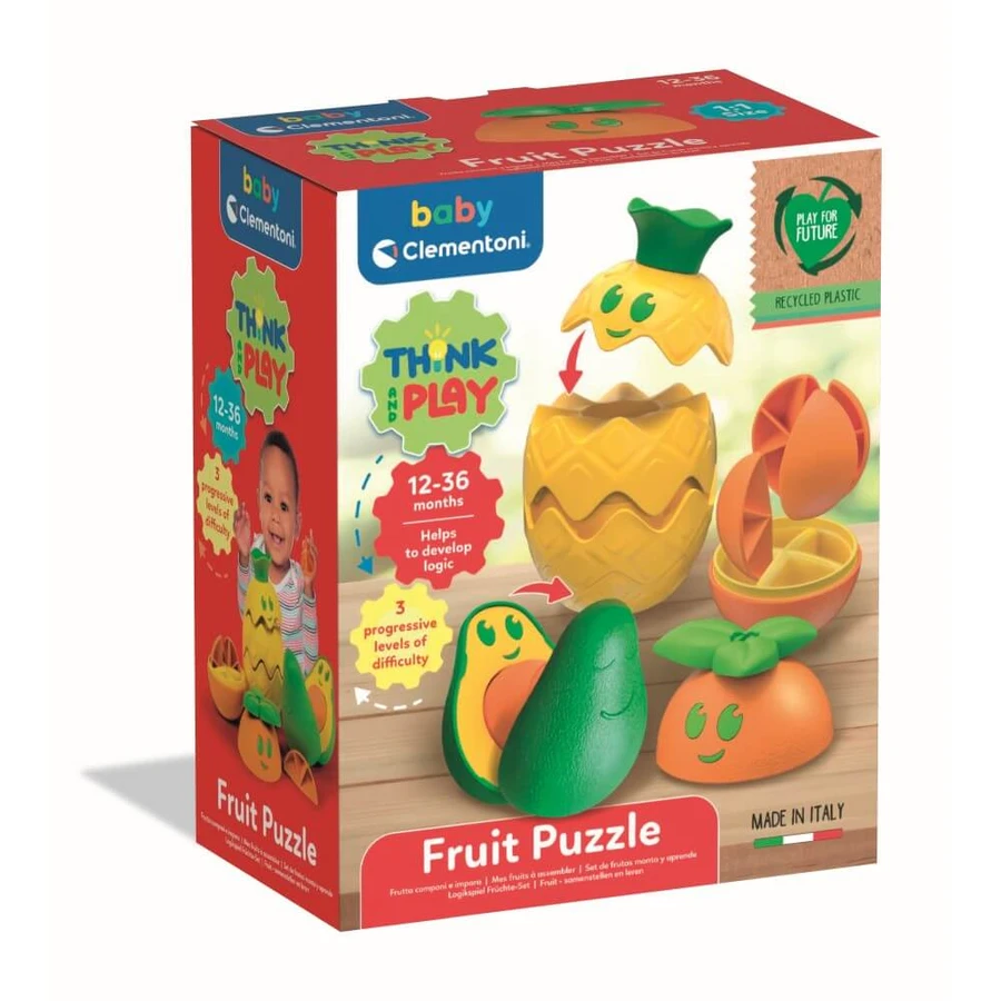 Joc educativ de logica fructe colorate din plastic reciclat, 12-36 luni, Clementoni