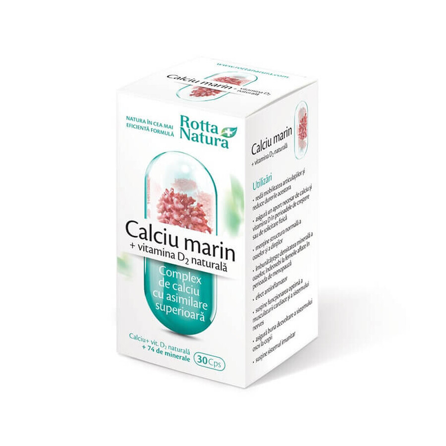 Calciu Marin + Vitamina D2 naturală, 30 capsule, Rotta Natura