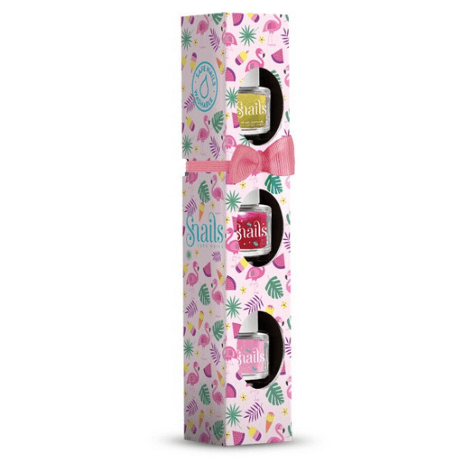 Kinder-Nagellack, Flamingo-Geschenkbox-Set, 3 Stück x 7 ml, Schnecken