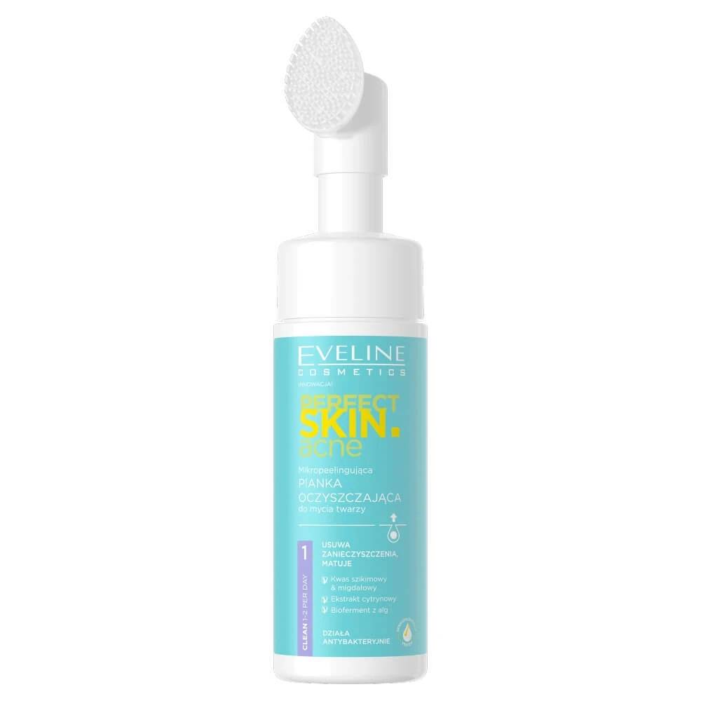 Eveline Cosmetics Perfect Skin.acne Reinigungsschaum mit Porenreinigungsbürste, 150 ml