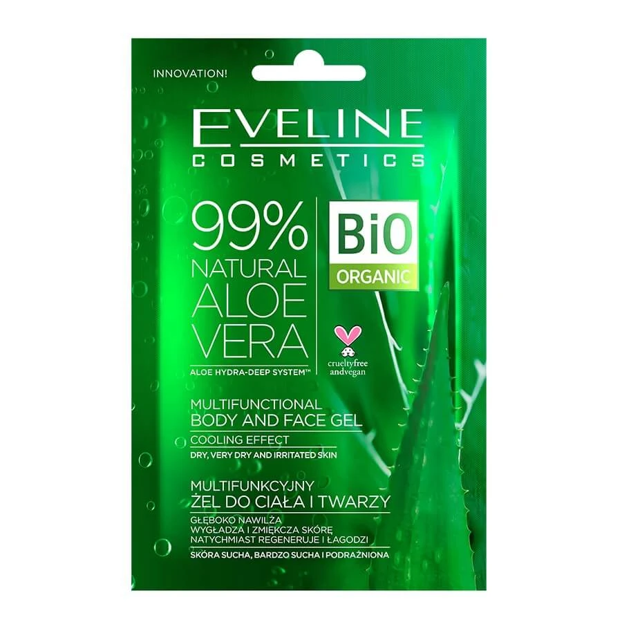 Eveline Cosmetics 99% natürliches Aloe Vera Gel Multifunktionales Körper- und Gesichtsgel, 20 ml