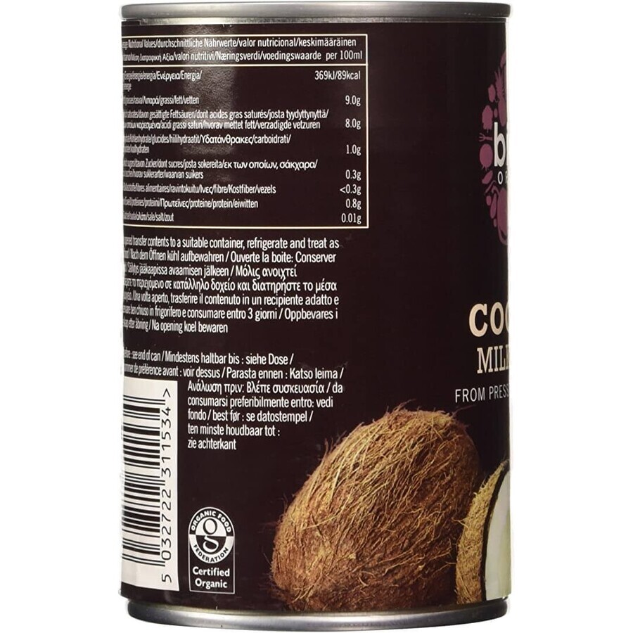 Lapte de cocos Light Organic, 400 ml, Biona