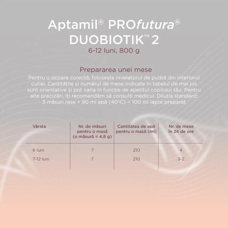 Lapte praf Aptamil ProFutura 2 Duo Biotik, 6 - 12 luni, 800 g, Nutricia