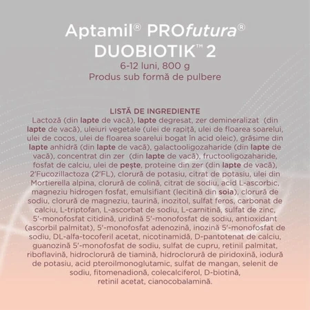 Lapte praf Aptamil ProFutura 2 Duo Biotik, 6 - 12 luni, 800 g, Nutricia