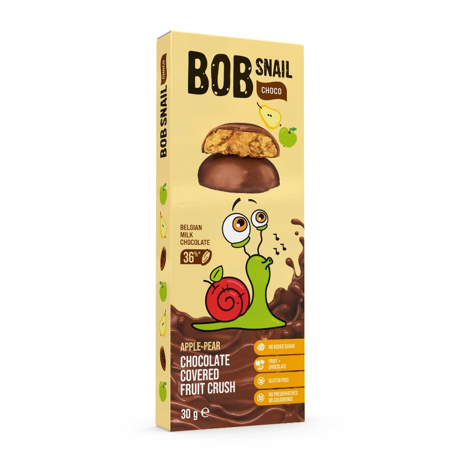 Snack fructat cu ciocolata belgiana, Mar si Para, 30 g, Bob Snail