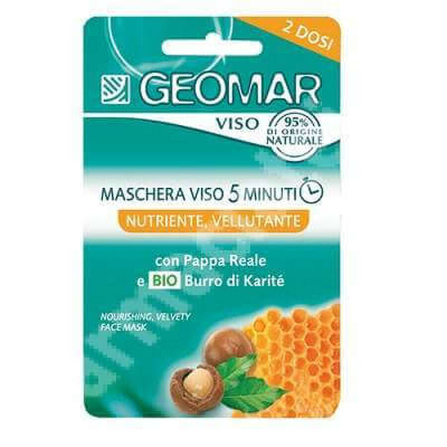 Mască de față nutritivă și catifelantă lăptișor de matcă și Unt de Karite, 2 x 7.5 ml, Geomar