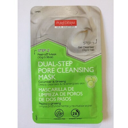 Mască peel-off curățare și reenergizare în 2 pași, Castravete și Ginseng, 3g+10g, Purederm