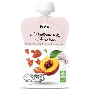Biologische puree met nectarines en aardbeien, 4-6 maanden, 120 g, Popote