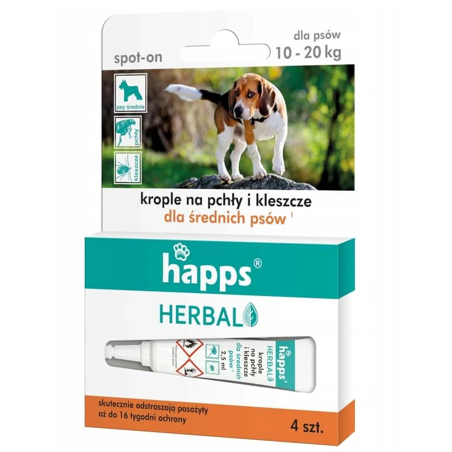Happs, Gotas antipulgas y antigarrapatas para perros de 10-20 kg, 4 unidades