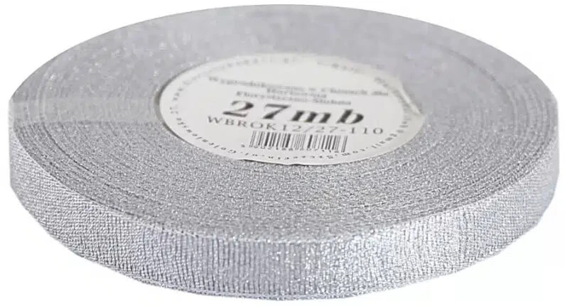Glitzerband 12mm x 27mb, silber, 1 Stück