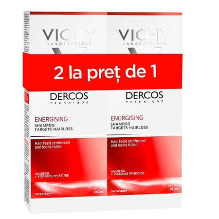 Ofertă Pachet Șampon energizant Dercos, 2x200 ml, Vichy