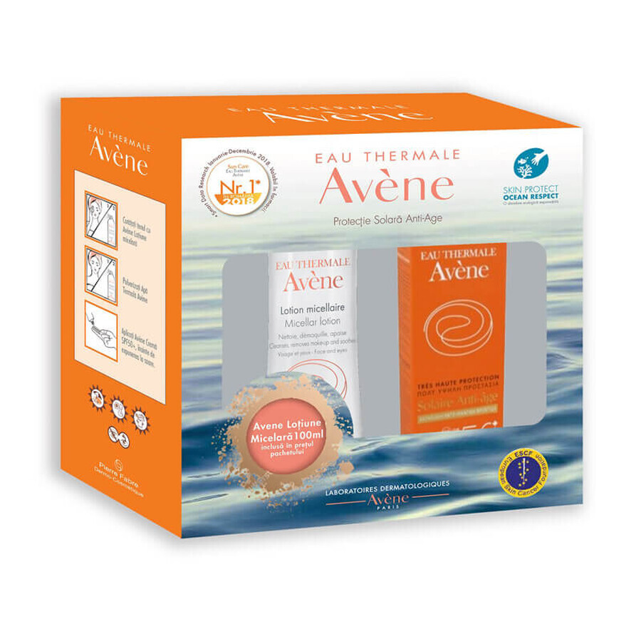 Ofertă Pachet Avene Cremă Anti-Age SPF 50+ 50 ml și Loțiune Micelară 100 ml, Pierre Fabre