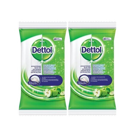 Ofertă Pachet, Șervețele umede Dezifectante pentru suprafețe multiple, Mar Verde, 2x40 buc, Dettol