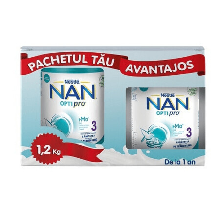 Pachet Avantajos Nan 3 OptiPro, +1 an, 800+400 g, Nan