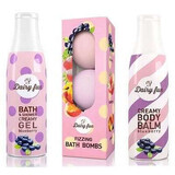 Pachet Dairy Fun Loțiune de corp 400 ml, Gel de duș 400 ml și Set 3 bombe aromă de afine, Delia Cosmetics