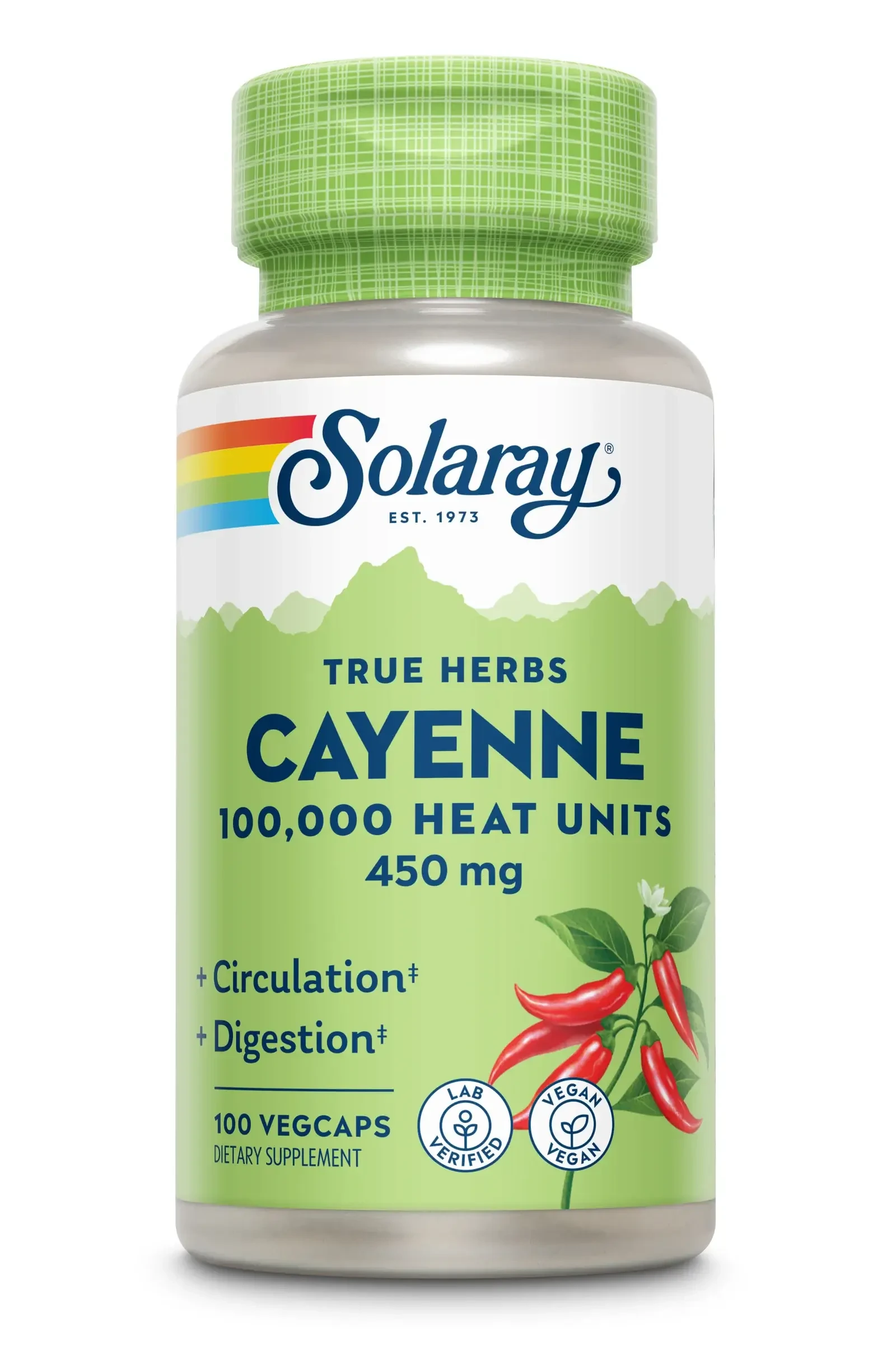 Cayenne-Chili-Pfeffer 450 mg Solaray, 100 Kapseln, Secom