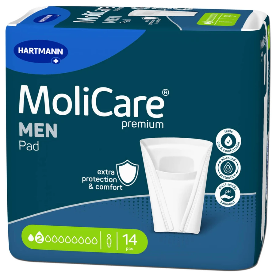 MoliCare Premium Men Pad, anatomisch absorberend maandverband, 2 druppels, 14 stuks