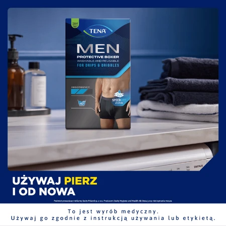 Tena Men Protective Boxer, boxeri reutilizabili pentru incontinență ușoară, negru, mărimea XL, 1 buc