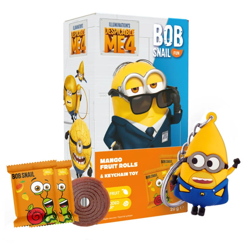 Bob Snail Fun Set, Rollfruchtsnack, Mango, 20 g + Spielzeug, Minion