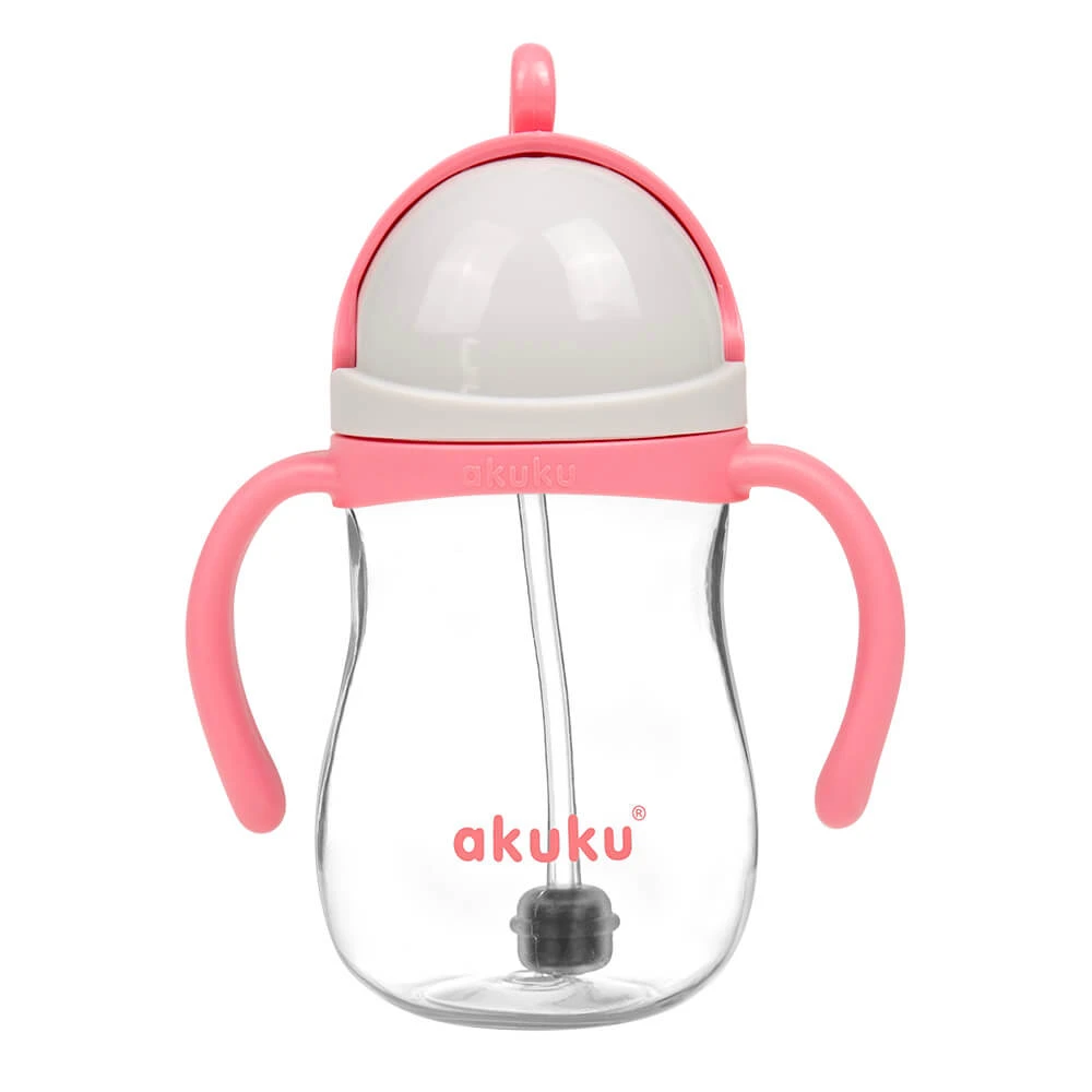 AKUKU, Strohflasche mit Gewicht, rosa, 280 ml