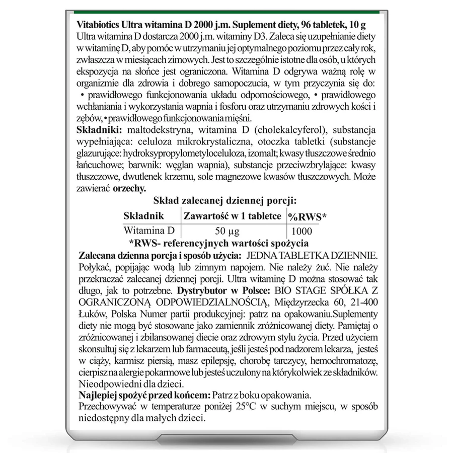 Vitabiotics Ultra Vitamina D3 2000 UI, 96 comprimate