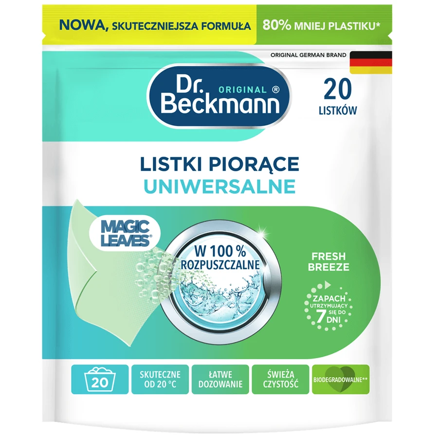 Dr Beckmann Magic Leaves set, hojas de lavado, multiuso, 3 x 20 piezas + hojas de limpieza, multiuso, Limón de verano, 20 piezas gratis