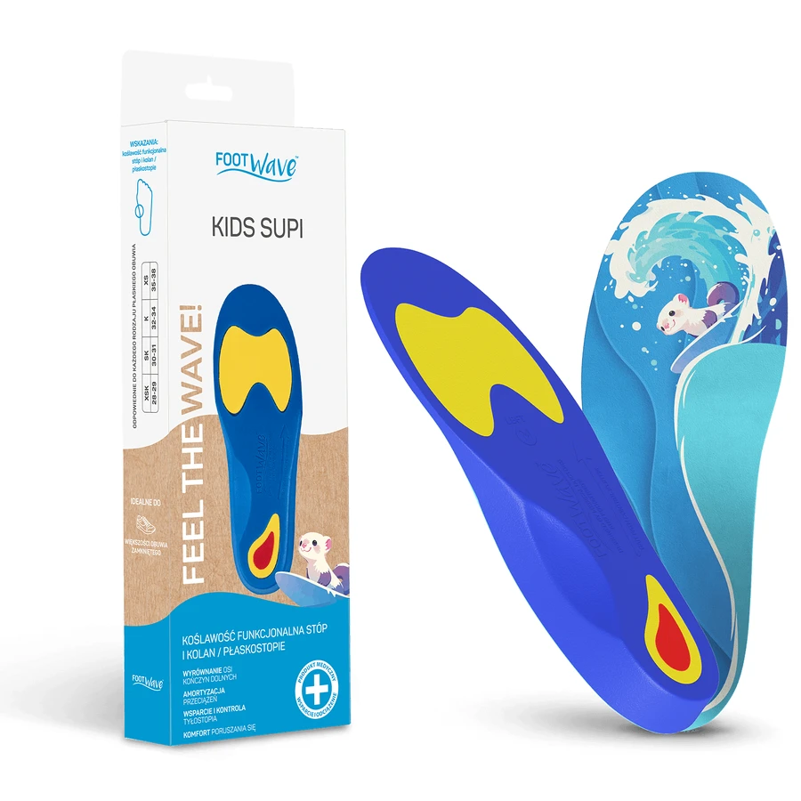 FootWave Kids Supi, orthopädische Einlagen, funktionelle Valgität der Füße und Knie, Plattfuß, XSmall, 35-38, 1 Paar