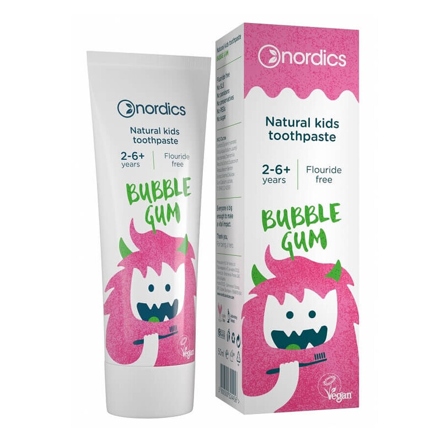 Pasta de dinti naturala pentru copii Bubble Gum, 50 ml, Nordics