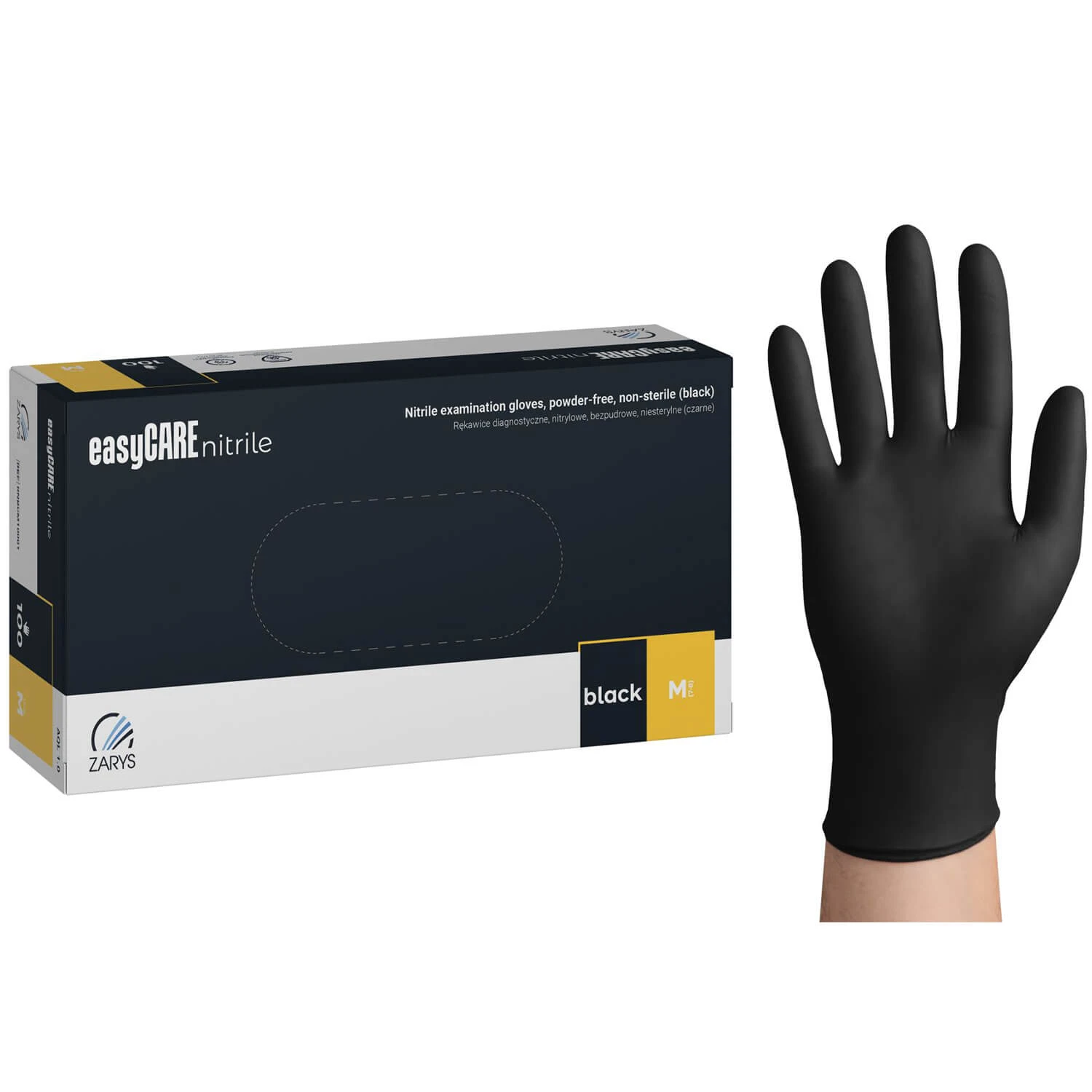 EasyCare Nitrile, Nitrilhandschuhe, unsteril, puderfrei, schwarz, Größe M, 100 Stück