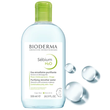 Bioderma Sebium H2O, lozione micellare per pelle grassa, mista e a tendenza acneica, 500 ml