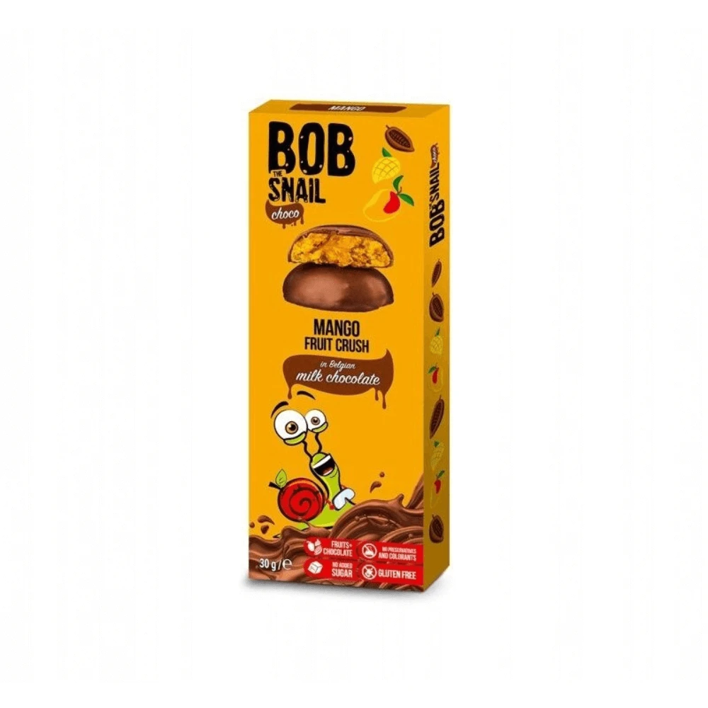 Mango-Snack mit Vollmilchschokolade, 30 g, Bob Snail