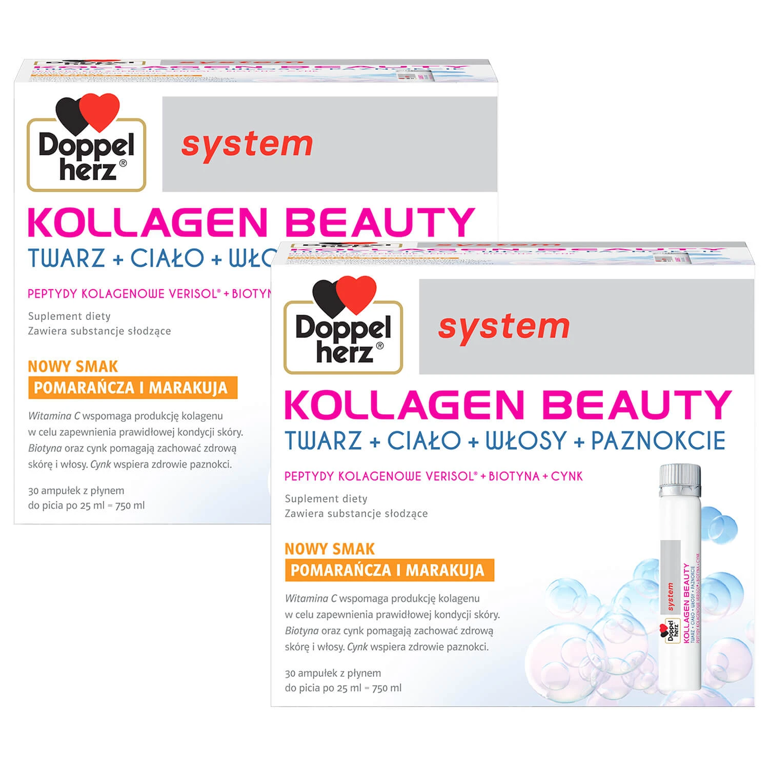 Doppelherz System Kollagen Beauty Set, Orangen- und Maracujageschmack, 2 x 30 Ampullen