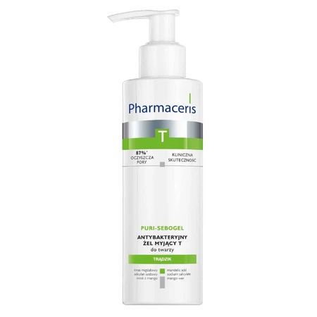 Set Pharmaceris T Sebo-Moistatic, crème hydratante et apaisante pour le visage, SPF 30, 50 ml + Puri-Sebogel, gel nettoyant antibactérien T pour le visage, 80 ml