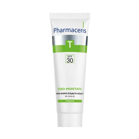 Set Pharmaceris T Sebo-Moistatic, crème hydratante et apaisante pour le visage, SPF 30, 50 ml + Puri-Sebogel, gel nettoyant antibactérien T pour le visage, 80 ml