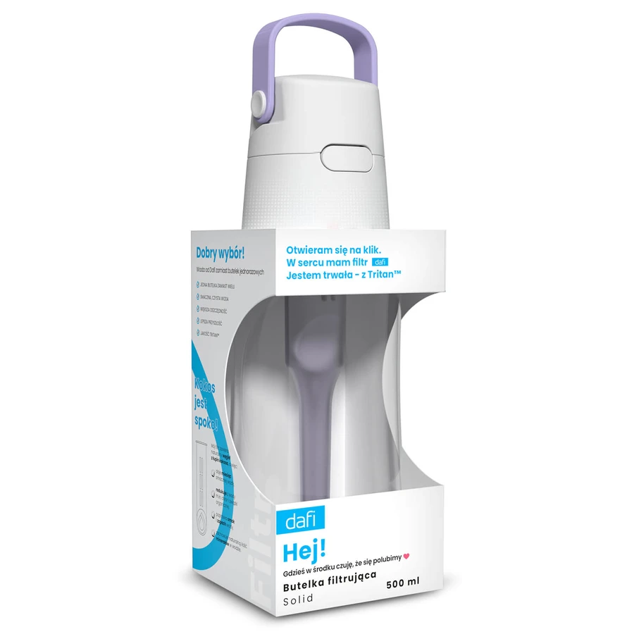 Dafi Solid, bottiglia con filtro per acqua, lavanda, 0,5 l + filtro per acqua, 1 pezzo