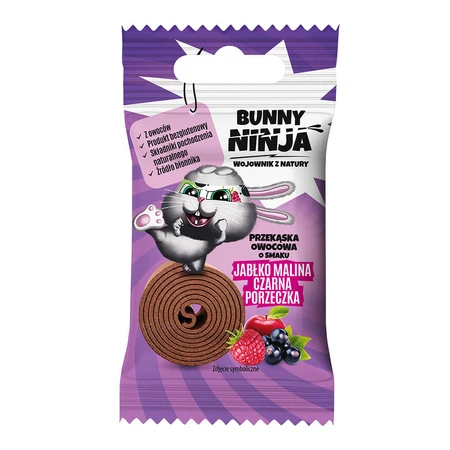 Bunny Ninja Fruit Rolls, snack de frutas, sabor manzana-frambuesa-grosella negra, 15 g