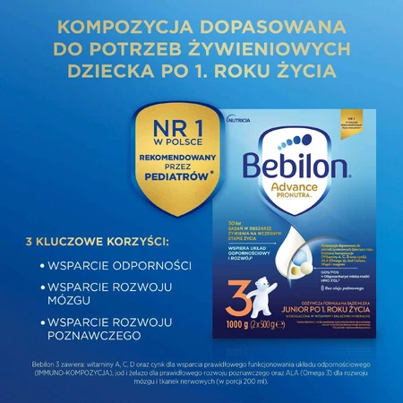 Set Bebilon Advance Pronutra 3 Junior, nährstoffreiche Milchnahrung, ab 1 Jahr, 2 x 1000 g