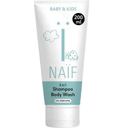 Naif Baby & Kids, șampon și gel de spălare 2 în 1 pentru bebeluși și copii din prima zi, 200 ml