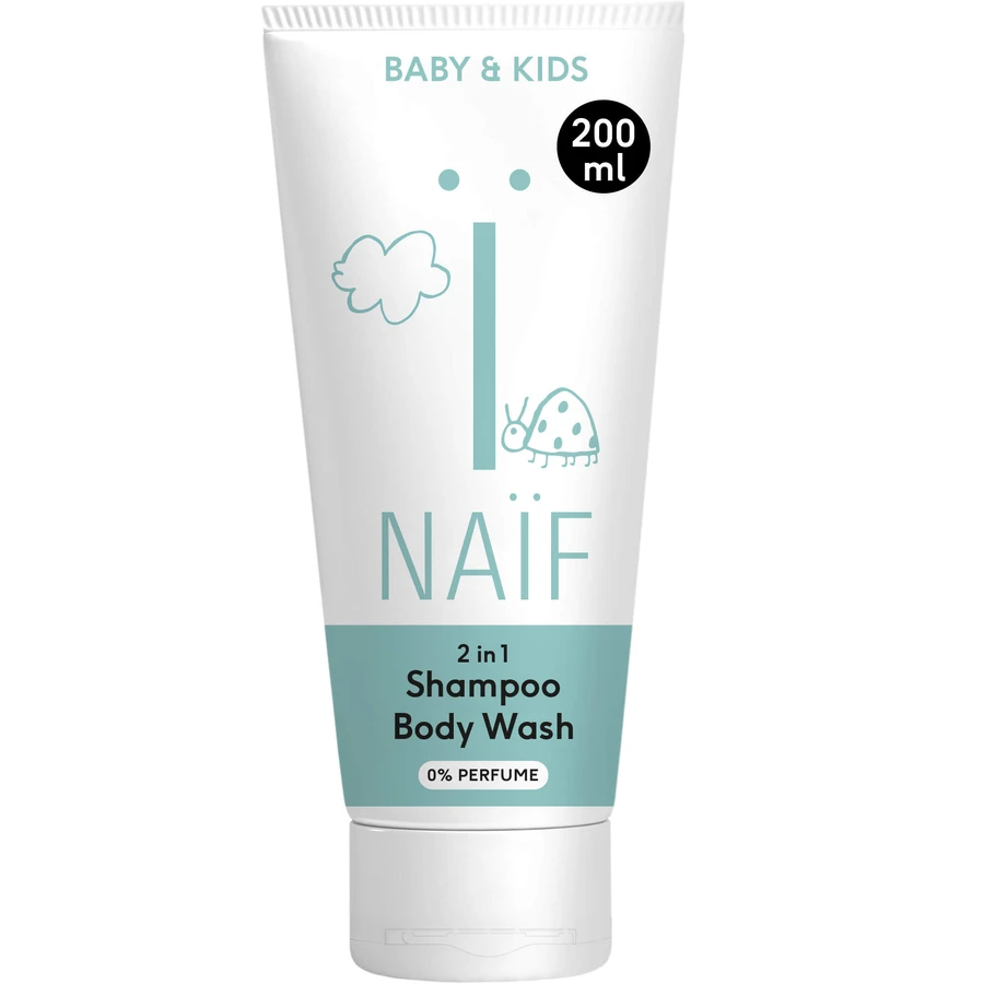 Naif Baby & Kids, șampon și gel de spălare 2 în 1 pentru bebeluși și copii din prima zi, 200 ml