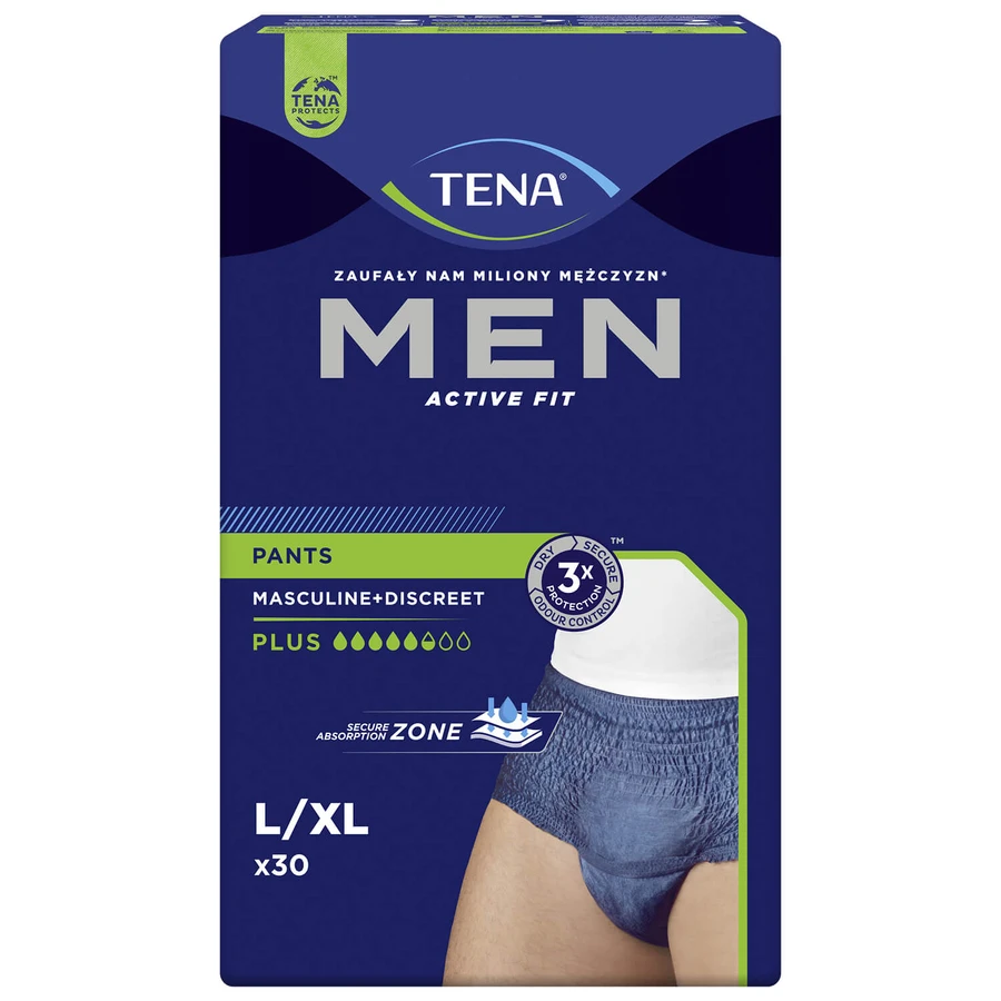 Set Tena Men Active Fit Pants, absorbierende Slips, Größe L/XL, 95-130 cm, Plus, 2 x 30 Stück