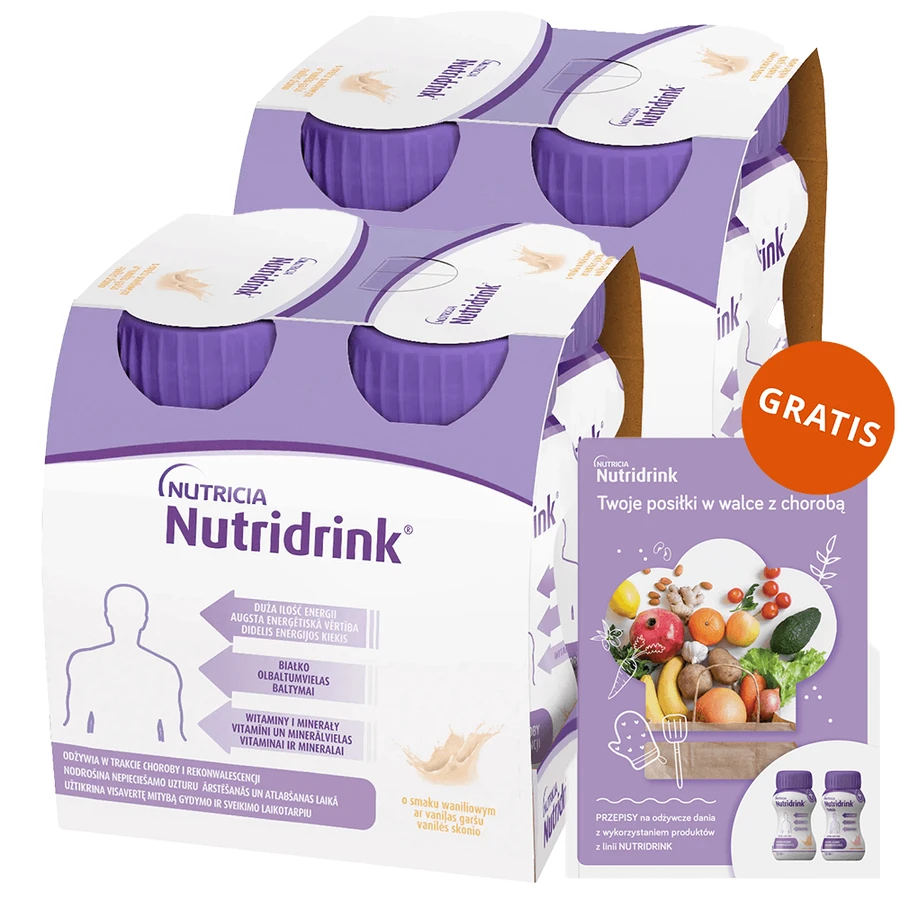 Set Nutridrink, preparat nutritiv, aromă de vanilie, 8 x 125 ml + caiet de rețete gratuit
