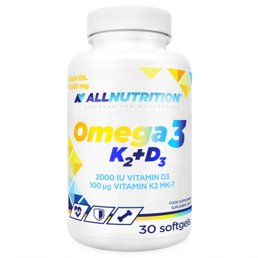 Allnutrition Omega 3 K2 + D3, Fischöl 1000 mg + Vitamin K 100 µg + Vitamin D 2000 IU, 30 Kapseln